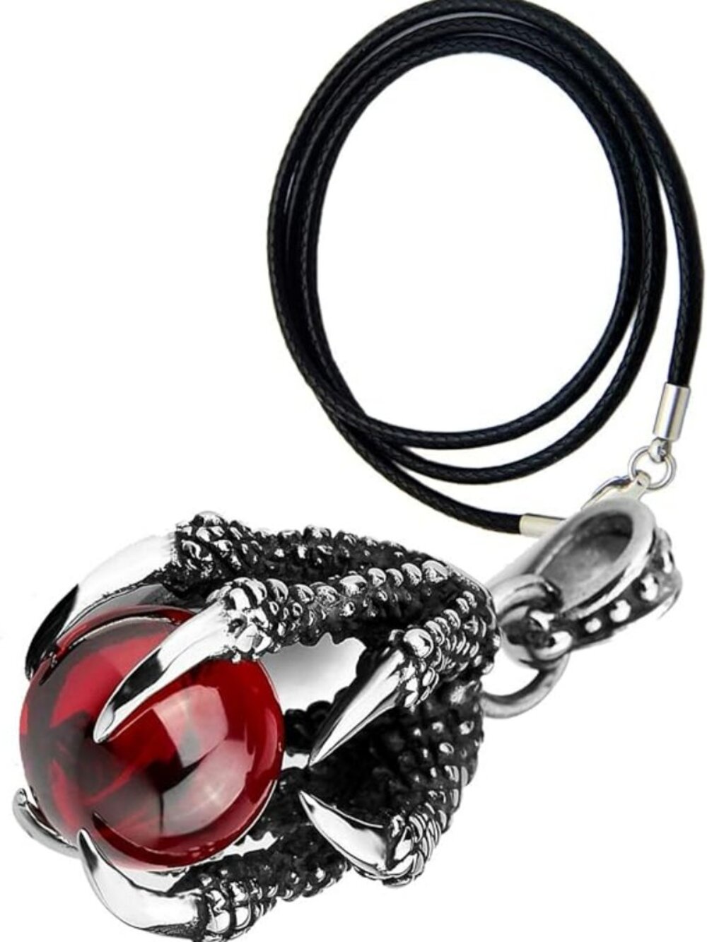 Punk Rock Stainless Steel Dragon Claw Pendant Crystal Ball Necklace with Chain